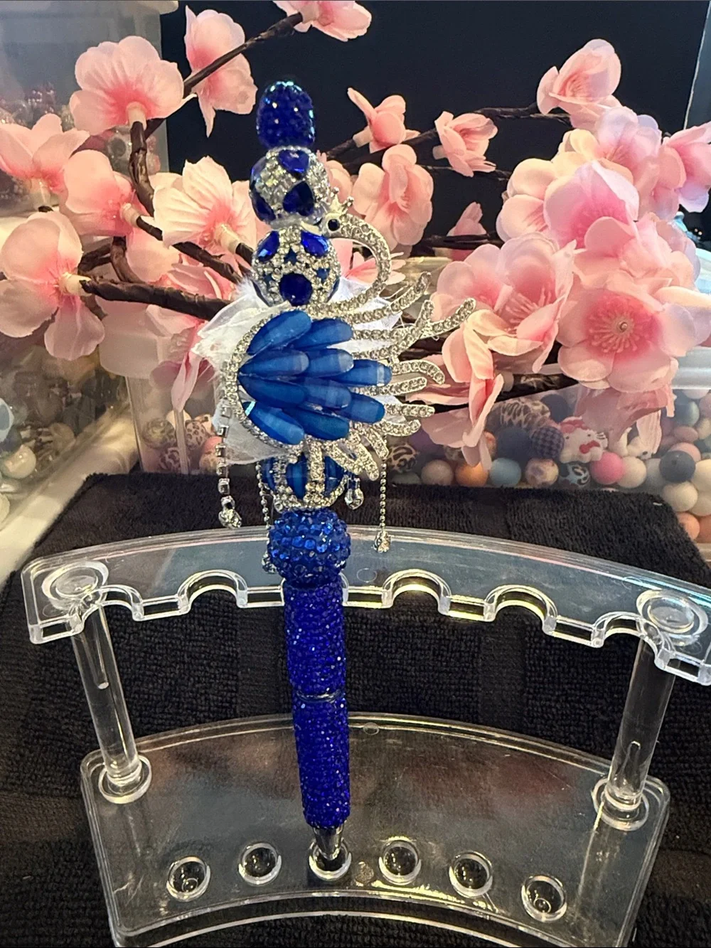 Royal Blue Rhinestone & Crystal Swan BallPoint Pen